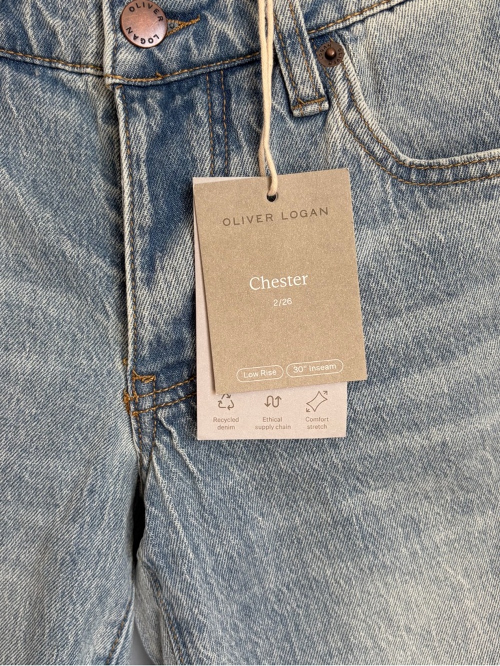 NWT Oliver Logan Chester Slim Straight Jeans Light Indigo Worn 2/26 - Picture 7 of 9